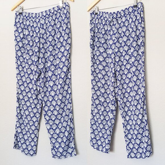 Boden Shells Print Crinkle Tapered Trousers Pants 8 Blue White Pull On Beach $98 - Picture 6 of 16
